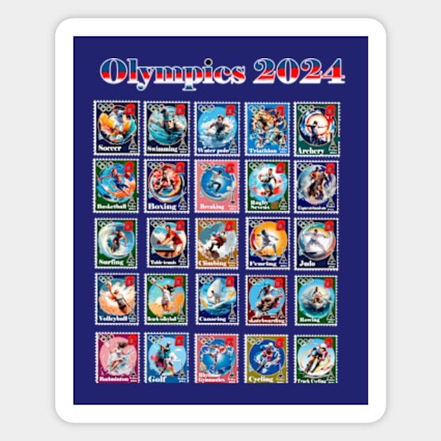 2024 Olympics Commemorative Postage Stamps Magnet by enyeniarts